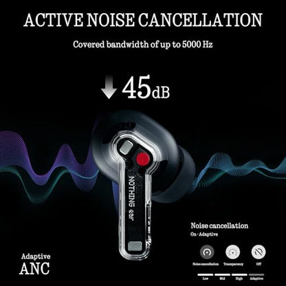 Nothing Ear Wireless Earbuds Bluetooth, 45dB Hybrid Smart ANC Earbuds, 11mm Deep Bass Boost, Hi-Res Audio with LDAC & LHDC 5.0, 6 Mics Call, 40.5H Playtime with Fast Charging Case, ChatGPT Supported