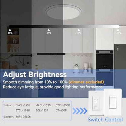 hunhun 20 Inch Dimmable 50W 5200M LED Flush Mount Ceiling Light Large Ceiling Light Fixture,3000K/4500K/6000K Selectable,Ultra Thin Flat Ceiling Lamp for Kitchen, Bedroom, Living Room(White,1Pack)