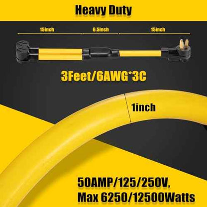 NEMA 50 AMP 10-50P to 2 Outlet 10-50R Y Splitter Adapter Cord, 3 Prong 6 AWG 250V Oven Splitter Power Extension Cord Non-grounding, for Electric Range Oven Stove EV Charger Power Cord, 3 Feet