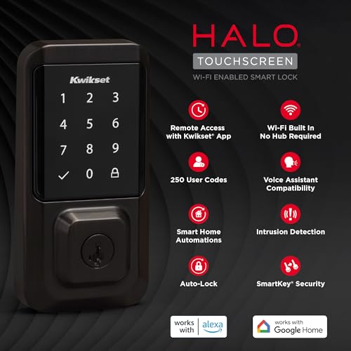 Kwikset Halo Wi-Fi Smart Lock, Keyless Entry Front Door Touchscreen Deadbolt, App Control, Grade AAA Certified, Easy Install No Hub, Venetian Bronze Finish, Digital Remote Lock