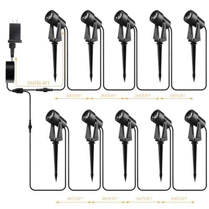 Low Voltage Landscape Lighting,10 Pack Outdoor LED Landscape Spotlights with Transformer 27V Garden Lights Pathway Lights IP65 Waterproof 3000K Warm White