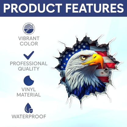 Pack 3 Pcs American Eagle Sticker for Cars Vehicles Trucks Laptops Hard Hats Helmets Car Window Bumper Stickers Waterproof Removable Vinyl Wall Decals Exterior Laptop Accessories