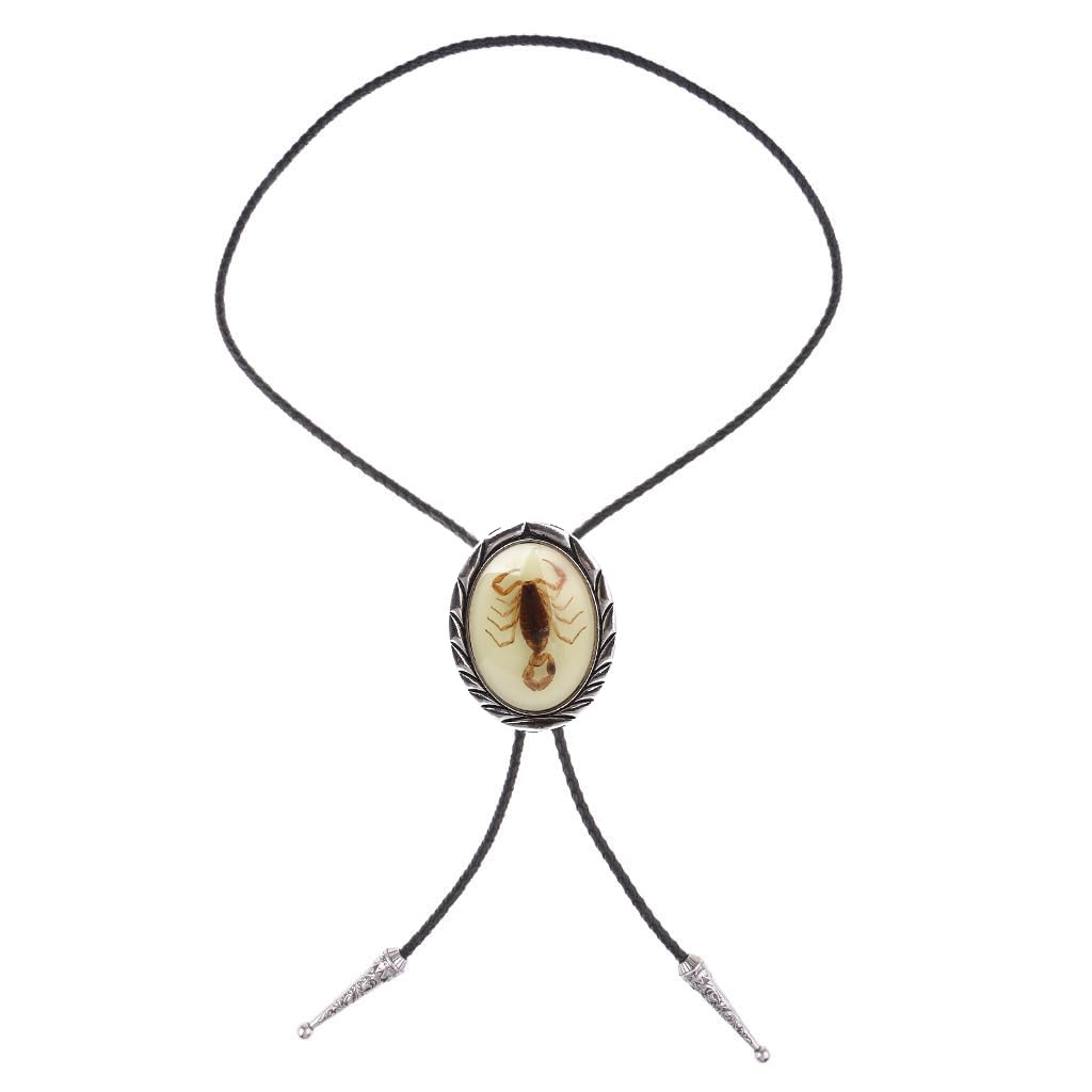 Jeilwiy Bolo Tie Luminous Scorpion Bolo Tie Celtic Style Handmade Western Cowboy Bola Tie Black Leather Necktie for Men Women