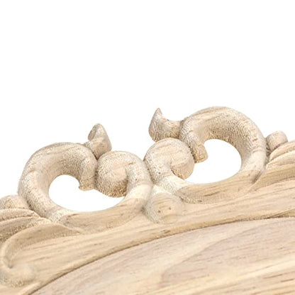 Antrader 1-Pack Wood Carved Onlays Appliques,Oval Shaped Unpainted Solid Wood Carving Decal for Door Cabinet Cupboard Wall Ceiling,26¡¿15cm