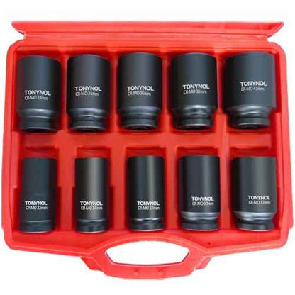 3/4 Inch Drive Deep Impact Socket Set,6-Point,Metric Size(22mm to 41mm),10 Pcs,Cr-Mo.Heavy Duty Impact Socket Set,With a Storage Case.