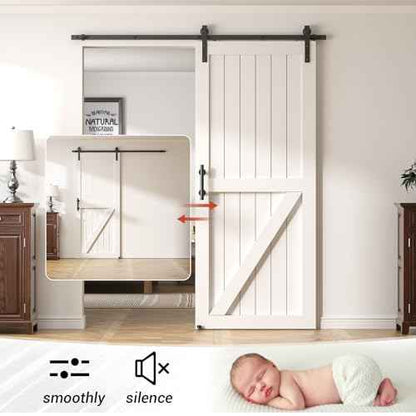 7FT Heavy Duty Sliding Barn Door Hardware Kit£¨1x Floor Guide&1x Pull Handle Set &5FT Track Kit for 42" Wide Single Door£©,Smoothly Quietly,Easy Install (No Door)
