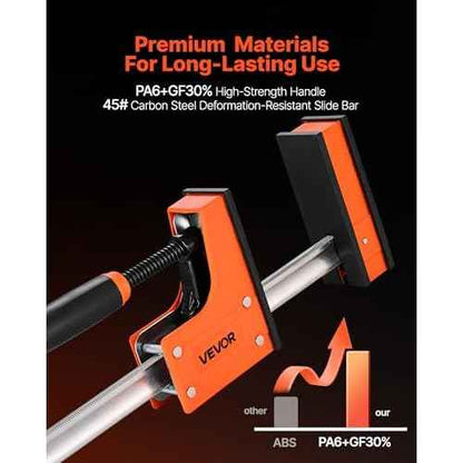 VEVOR Bar Clamps for Woodworking, 2-Pack 30 inch Parallel Clamp Set, F-Clamp with 1500 lbs Load Limit, Even Pressure, High-strength Plastic and Carbon Steel, for Woodworking Metal Working, Orange