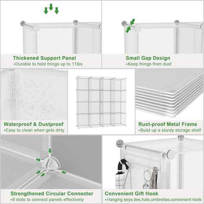 C&AHOME Cube Storage Organizer, 16-Cube Shelves Units, Plastic Storage Cubes, DIY Closet Organizer, Modular Closet Storage Shelf Ideal for Home, 48.4" L ¡¿ 12.4" W ¡¿ 48.4" H Transparent Twill UPCS16T