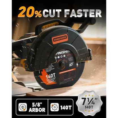 COMOWARE 7-1/4¡° Circular Saw Blade, 140T Table Saw Blade, 5/8" Arbor, ATB Circular Saw Blade, Anti-Vibration, Teflon Anti-Stick, Miter Saws Blades for Wood, Laminate, Plywood & Hardwoods