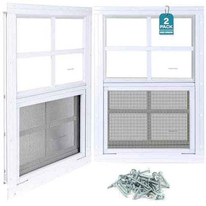 Melkus 2 Pack Shed Windows, 12"x18" Flush Mount Chicken Coop Windows with Thicker Tempered Glass and Screen, Sliding Windows for Chicken Coop, Shed, Garage, Playhouse, Barn,Greenhouse, White