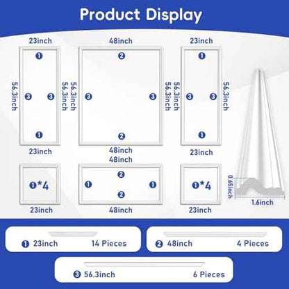 COUKIU 6 Sets Pre-Cut Wall Molding kit,Ready to Assemble Accent Molding Wainscoting Panels for Interior Walls Home Decor£¨6 Frames£¬Style2)