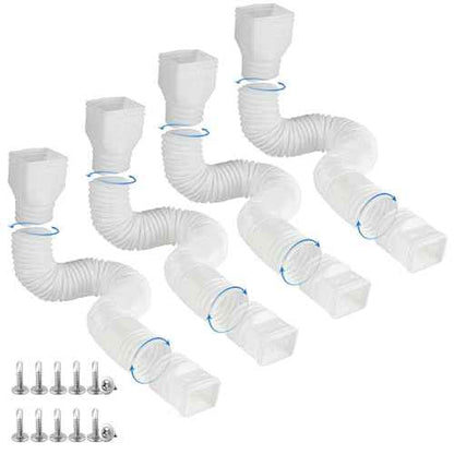 4 Pack Rain Gutter Downspout Extensions Flexible, Drain Downspout Extender,Down Spout Drain Extender, Gutter Connector Rainwater Drainage,Extendable from 21 to 68 Inches(White)