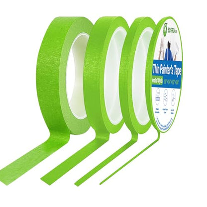 EDSRDRUS Thin Painters Tape 1/8, 1/4, 1/2£¬3/4£¬1 inch Width 40 Yard Painter Tape Paint Tape Masking Tape, for DIY, Crafts and Art Paint Big Projects (Green, 1/8"+1/4"+1/2"+3/4" X 4 Rolls)
