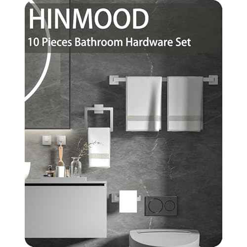 Square Bathroom Hardware Set, Bathroom Accessories Set10 Pieces Includs 16 inch Towel bar, Square Towel Ring, Toilet Paper Holder, Towel Hook (Brushed Nickel-10PCS-16Inch)