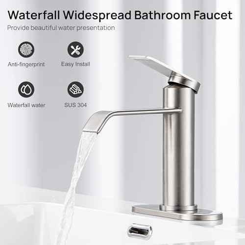 GAGALIFE Bathroom Faucet 1 Hole, Brushed Nickel Bathroom Sink Faucet with Metal Pop-up Drain Supply Lines and Deck, Modern Waterfall Bathroom Faucets Single Handle, JJL-MP-7001BN