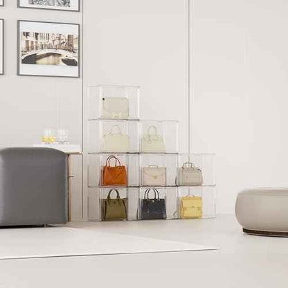 Purse Organizer for Closet, Clear Acrylic Display Case for Handbag Organizer, Stackable Purse Storage Box with Magnetic Door, Plastic Holder Containers for Book, Collectibles, Cosmetic 3 Pack