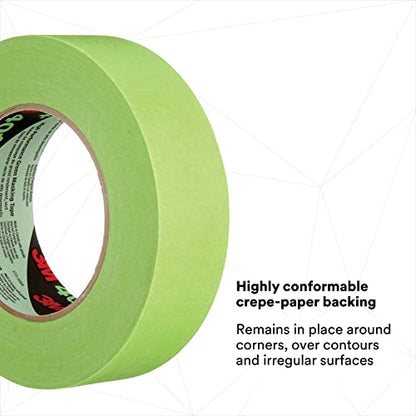 3M 401+ 0.25" x 60yd High Performance Masking Tape - 0.25" x 60 Yards Roll, Crepe Paper, Green