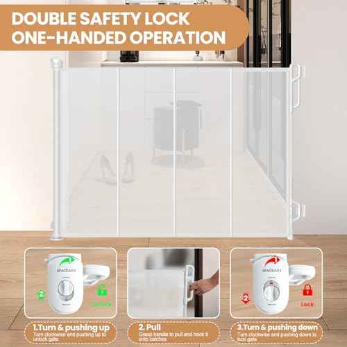 Reinforced Retractable Baby Gate or Mesh Dog Gate,Easy to Use for Stairs, Doorways, Hallways, Indoor, Outdoor, Wide Pet Gate 33.5" Tall, Extends to 45" Wide, White