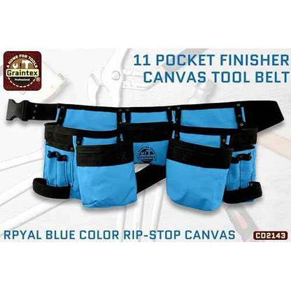 Graintex CD2143 11 Pocket Finisher Tool Apron Royal Blue Color Rip-stop Canvas for Constructors, Electricians, Plumbers, Handymen
