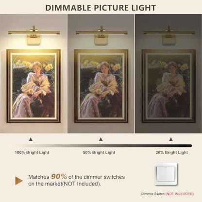 Brass Picture Lights for Wall Hard-Wired LED Picture Lighting Dimmable Art Light Gallery Lighting for Wall Portraits Artwork 15.75 inch 7W Warm White