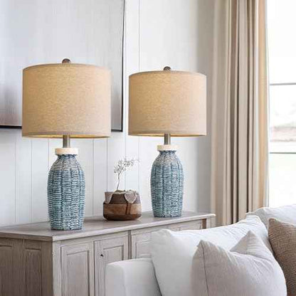 22.75" Table Lamps for Bedroom Living Room Boho Lamp Set of 2 Farmhouse Lamp Bedside Nightstand Small Rustic Vintage Retro Modern Table Lamp Light Home Office Desk Deco Gifts, Blue