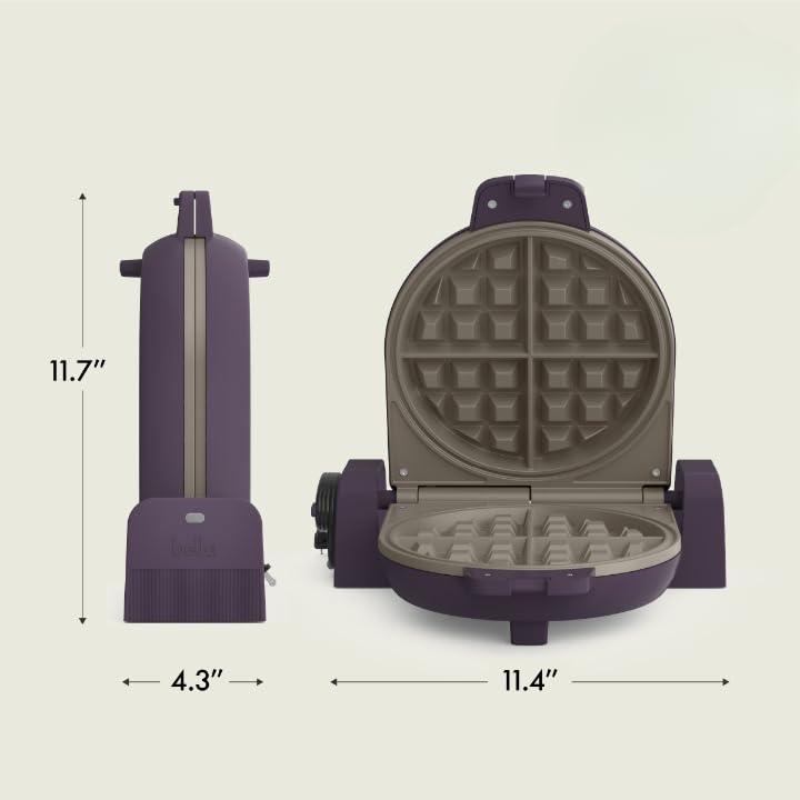 bella Flip-n-Store Waffle Maker with EverGood™ Ceramic Nonstick Coating, Fits-anywhere™ Kitchenware, Power Indicator Light, Cool Touch Handle & Cord Wrap, 7” Wide & 1" Deep Plates, 1000 Watt, Oatmilk