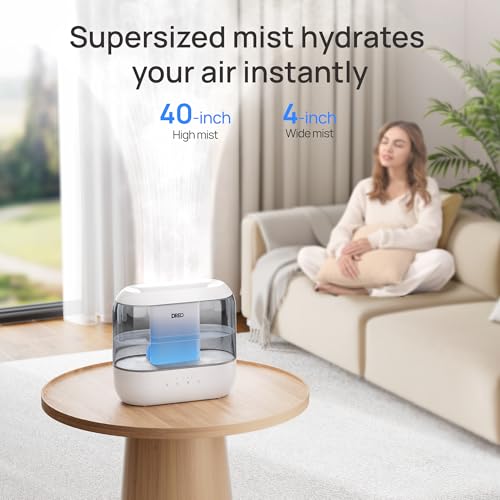 Dreo Humidifiers for Bedroom, 4L Top Fill for Large Room, 36H Runtime, 28 dB Quiet Supersized Cool Mist Air Humidifier for Baby Nursery, Plants, Indoor, Night Light, Easy to Clean & Fill