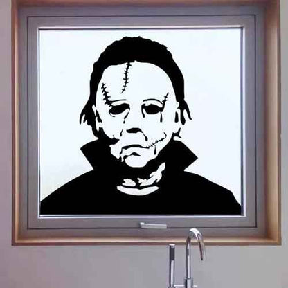 AnFigure Michael Myers Window Stickers - Halloween Decals, Black, Cartoon Style, Vinyl Material, Rectangular Shape, 18"X16", For Walls, Doors, Windows, Furniture
