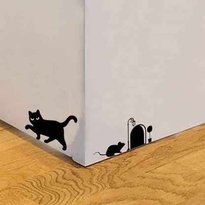 Generic 2 Sheets Black Cat Mouse & Hole Stair Stickers Remove Mouse Hole Wall Decals for Bedroom Living Room Background Home Decor Waterproof Wall Stickers Decorations