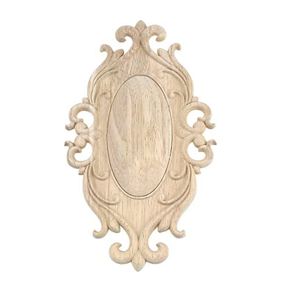 Antrader 1-Pack Wood Carved Onlays Appliques,Oval Shaped Unpainted Solid Wood Carving Decal for Door Cabinet Cupboard Wall Ceiling,26¡¿15cm