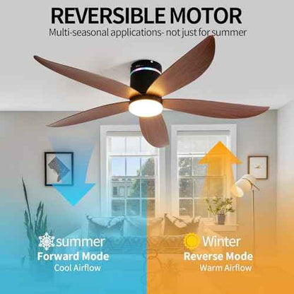Carrefour 52" Flush Mount Ceiling Fans with Lights and Bluetooth Speaker, RGB Mood Lighting, 6-Speed Reversible DC Motor, Dimmable LED, Remote Control & Timer for Bedroom, Living Room, Dining Room