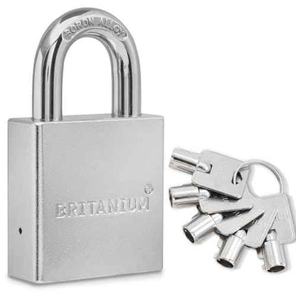 Britanium¢ç SFL60 Professional Grade Padlock - Chrome Plated Steel with Boron Alloy Shackle, 5 Tumbler Keys, Weather-Resistant Design for Storage & Commercial Security