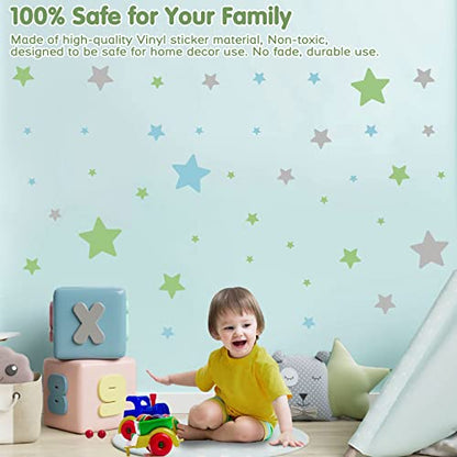 Stars Wall Decals Peel and Stick, Green Blue Grey Stars Wall Stickers for Adults Bedroom, Vinyl Stars Wall Decals for Living Room