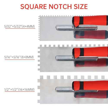 Square Notched Tile Trowel Set, with Rubber Grout Float,Grout Sponge and Work Gloves,Ideal for Masonry Tiling Tools and Flooring Installation