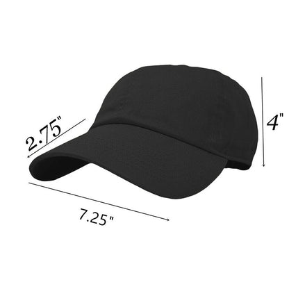 Glory Max 100% Cotton Baseball Cap Classic Plain Low Profile Golf Dad Hat Buckle Adjustable (Black)