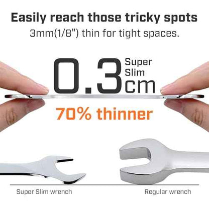 16-Piece Super-Thin Double Open End Wrench Set: 3mm Extra-Slim Profile for Tight Spaces ? Complete SAE & Metric Sizes ? Full Range Tool Kit for Car Repair, Garage & Home