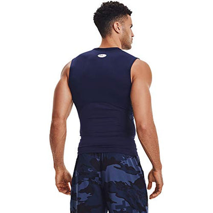 Under Armour Men's Armour HeatGear Compression Sleeveless T-Shirt , Midnight Navy (410)/White, Medium
