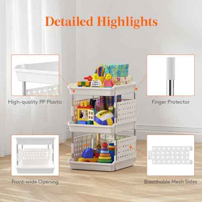 Lifewit Plastic Stackable Storage Baskets, 3 Tier Stacking Bins 13.8"D x 11.8"W x 21.3"H, Large Capacity Multi-Functional Containers Shelves for Pantry, Playroom, Kitchen and Bedroom, 1 Pack, White