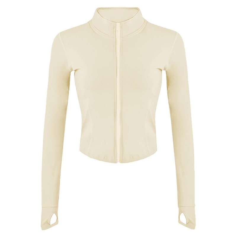 Lviefent Womens Lightweight Full Zip Running Track BBL Jacket Workout Slim Fit Yoga Sportwear with Thumb Holes (Apricot, Large)