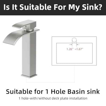 Rywuanku Tall Brushed Nicklel Bathroom Faucet Waterfall Spout, Single Handle Sink Faucet with Pop-up Drain & Deck Plate, Modern 1 Hole Vanity Faucet for RV, Farmhouse, Camper or Bathroom