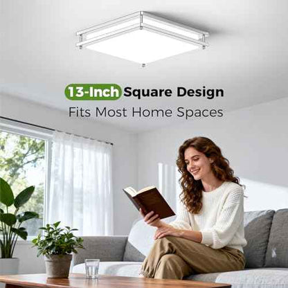 13 Inch Dimmable Square LED Ceiling Lights, 2-Pack 36W Brushed Nickel Flush Mount Light Fixtures, 3200LM Super Bright 2700K-6500K Adjustable Modern Ceiling Lamps for Bedroom Kitchen Bathroom Hallway
