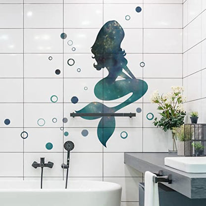Starry Sky Mermaid Wall Decals and Stickers - Peel and Stick DIY Removable Green Bubbles Vinyl Wall Art Decor for Kids Baby Bedroom Nursery Bathroom Door DT-1912