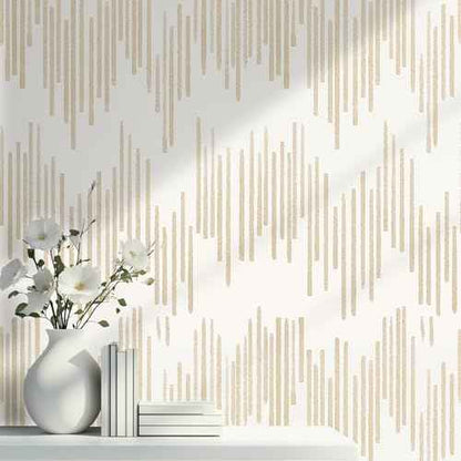 WENMER Beige Striped Wallpaper, Geometric Peel and Stick Wallpaper, 17.7''¡¿118'' Gold Contact Paper, Beige Self Adhesive Removable Wall Paper for Bathroom Cabinets Kitchen