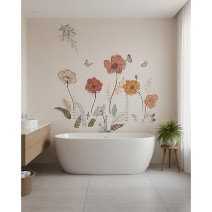 Boho Wall Stickers, Flower Wall Decals, Boho Decor Art for Bedroonm Living Room Nursery Stickers & Murals, Wildflower Floral Themed Decals Peel and Stick