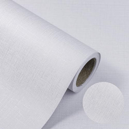 White Wallpaper Grasscloth Peel and Stick Wallpaper 15.7"x 118" Fabric Contact Paper Modern Textured Linen Wallpapers Self-Adhesive Vinyl Removable Waterproof for Bed Room Living Room Cabinets