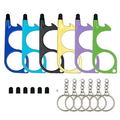 No Touch Door Opener Tool 6 Pack - Premium Multitool Keychain with Touchscreen Stylus and Bottle Opener