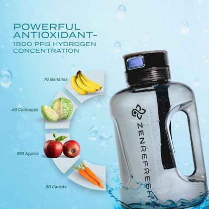50 Oz Hydrogen Water Bottle, 2025 New SPE/PEM Technology, Large Gym Hydrogen Bottles, Travel Hydrogen Water Bottle Generator With Straw & Additional Cap, USA Brand, Up to 1800 ppb - Black