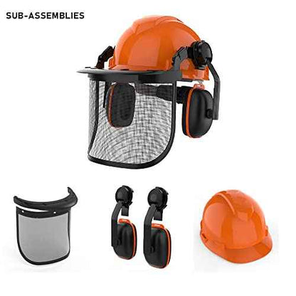 GardenPal Industrial Forestry Safety Helmet and Hearing Protection System, with Mesh Face Protection, Safety Helmet with Ear Muffs, Chainsaw Helmet, Chainsaw Face Shield, (Orange)
