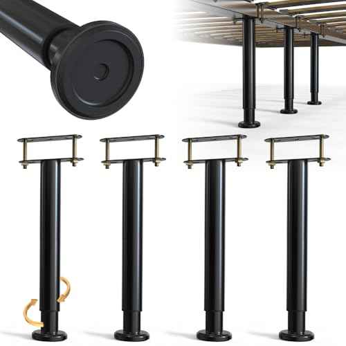 4Pcs Bed Frame Support Leg, Adjustable 13.8" to 23.6", Increase Under-Bed Storage Space, Extra Sturdy Steel Bed Risers with Wider Rubber Base, More Stable, for King/Queen Bed