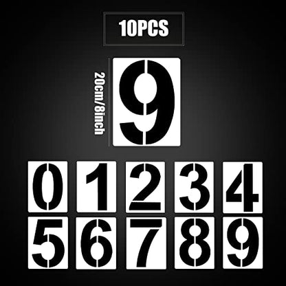 AIEX 8inch Large Number Stencils, Reusable Curb Address Numbers 10pcs Plastic Parking Stencils for Painting from 0 to 9
